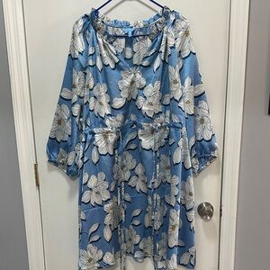 Draper James Blue Dress with White Floral Pattern